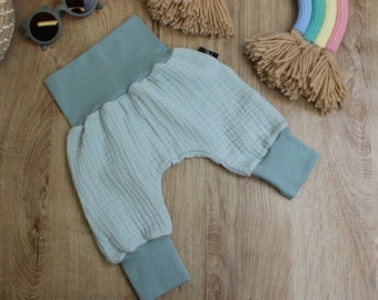 Anna Karinna Kids Sea Green Baggy Musselin Hose, Bio Kinderhose Musselin, Baggy Baby Sommerhose, Kinder Musselin Schlauch