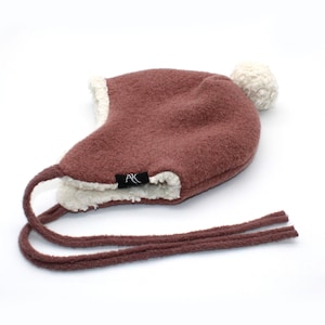 Baby Wool Hat, Pom Pom Winter baby hat with tie strings,  100 % Italian Wool hat, Organic baby cap, Winter kids hat made of virgin wool