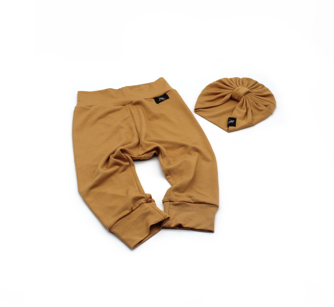 Bamboo Camel Color Baby Leggings and Turban Set Newborn Girl Etsy