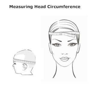 Peut inclure: Une illustration en noir et blanc intitul&eacute;e Measuring Head Circumference. Elle montre le profil d'une t&ecirc;te de b&eacute;b&eacute; et la vue de face d'une t&ecirc;te adulte, toutes deux avec un ruban &agrave; mesurer enroul&eacute; autour du front pour d&eacute;terminer la taille.