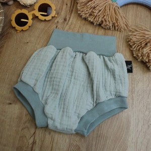 Anna Karinna Kids Shorts en mousseline, Bloomer en mousseline bio pour bébé, Pump shorts pour filles en mousseline, Short baggy d'été pour bébé et Couvre-couche pour bébé fille Sea Green