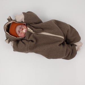 Embroidered 100% Italian Wool Baby Overall Taupe – Lined, Stylish Winter Romper for baby (Unisex)
