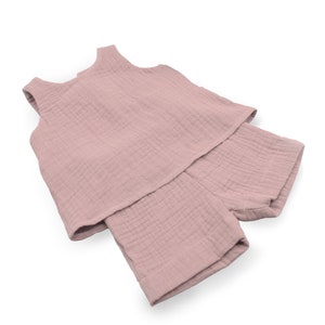 Pink Muslin Baby top and shorts, Organic children&#39;s shorts and top set muslin, Muslin baby blouse set, Toddler set Baby Girl, Boy
