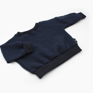 Anna Karinna Kinder Musselin Pullover, Baby Blau Bio Kinder Sommer Musselin Pullover, Baby Kinder Musselin Langarm-Shirt Pullover Baumwolle Navy Blue