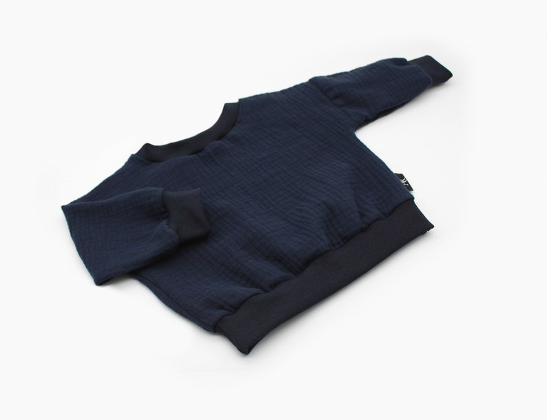 Anna Karinna Kinder Musselin Pullover, Baby Blau Bio Kinder Sommer Musselin Pullover, Baby Kinder Musselin Langarm-Shirt Pullover Baumwolle Navy Blue