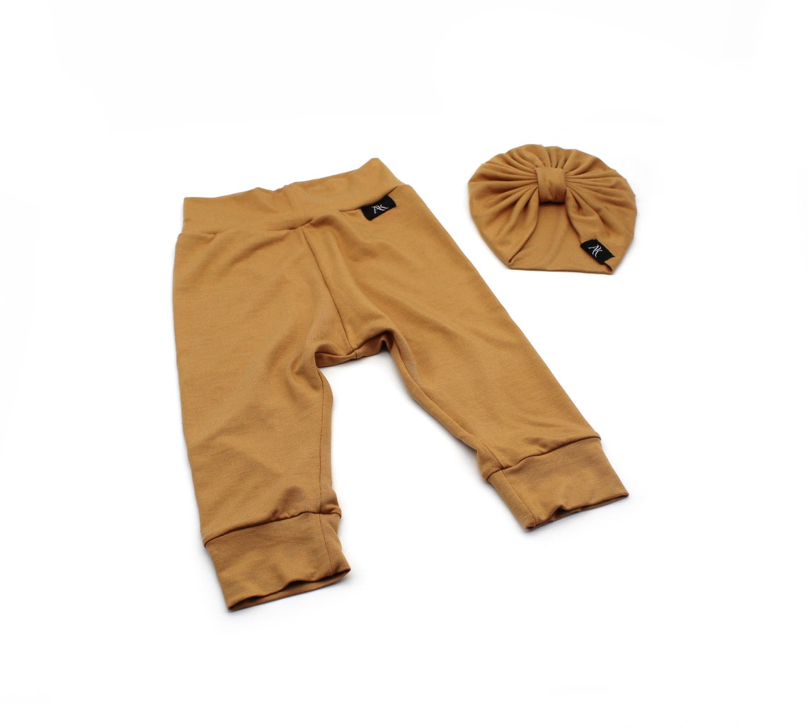 Bamboo Camel Color Baby Leggings and Turban Set Newborn Girl Etsy