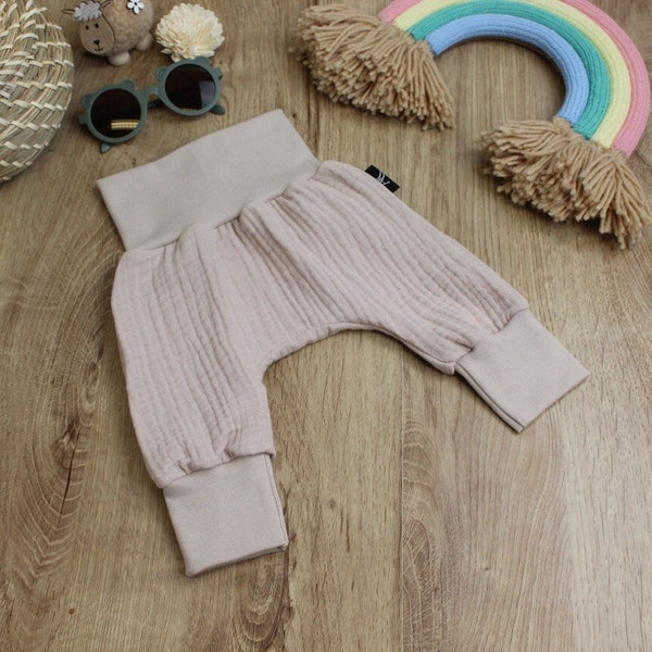 Beige Musselin Baby Hose - Kleinkind Musselin Hose - Pumphose für Baby Jungen oder Mädchen, Größen 56 - 116