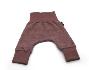 Anna Karinna Kids Old Mauve Baggy Muslin, Pantalon bio pour enfants en mousseline, Pantalon d'été baggy pour bébé et Tuyau Kinder en mousseline