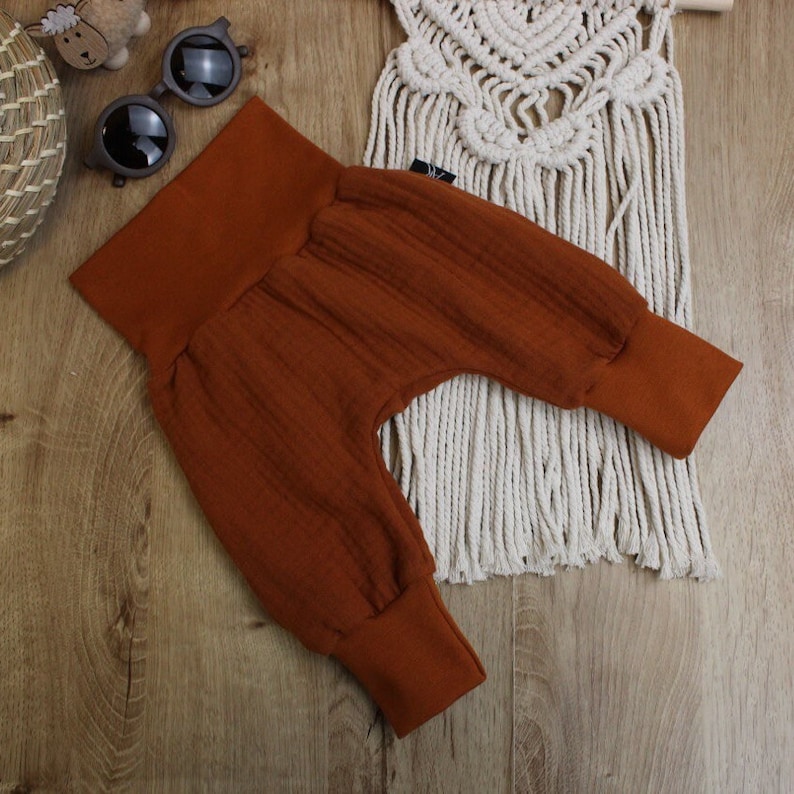 Musselin-Sommer-Pumphose aus Baumwolle, Pumphose für Neugeborene, Kleinkind-Pumphose Musselin, Kinder-Baggy-Hose, Baby-Bio-Kinderhose Junge und Mädchen Cognac