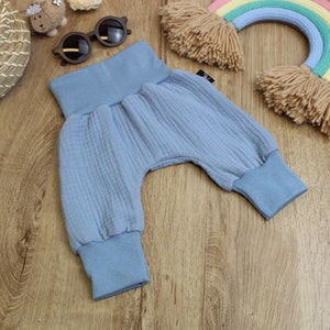 Muslin Summer Gray Baggy Pants, Green Toddler Pants, Pumphose Musselin Kinder Hose Baby Bio Baumwolle Sommer Junge Mädchen Größen 56-116 Baby Blue