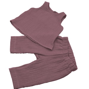 Old Mauve Muslin Baby top and pants, Organic children&#39;s pants and top set muslin, Muslin baby blouse and pants, Toddler set Baby Girl, Boy