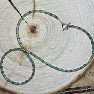Simple Green and Purple Beaded Necklace