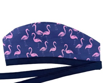 Gorro quirúrgico clásico rosa con forro de flamencos para hombres y mujeres.