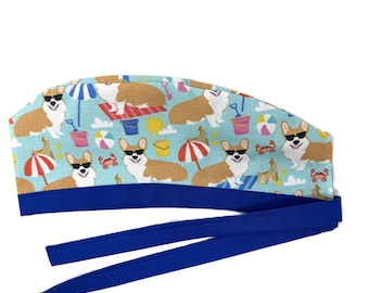 Corgis at the Beach Lined Surgical Scrub Cap for Men and Women