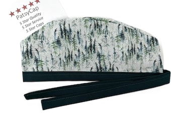 Evergreen Forest Lined Surgical Scrub or Chemo Cap for Men and Women