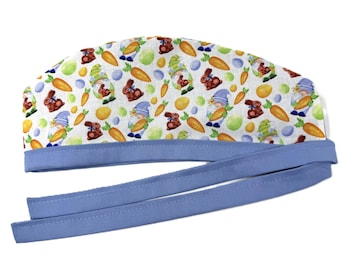 Gnomes & Bunnies Like Carrots Lined Surgical Scrub Cap for Men and Women