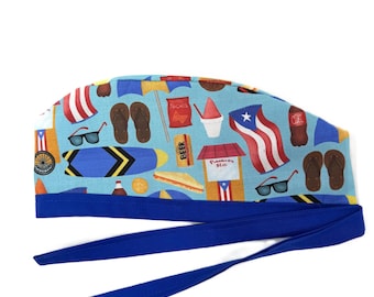 Puerto Rican Beach Party Lined Surgical Scrub Cap for Men and Women
