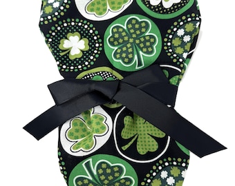 St. Patrick's Day Shamrock Ponytail Surgical Scrub Cap