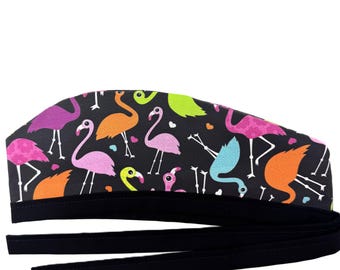 Gorro quirúrgico forrado con flamencos arcoíris para hombres y mujeres.
