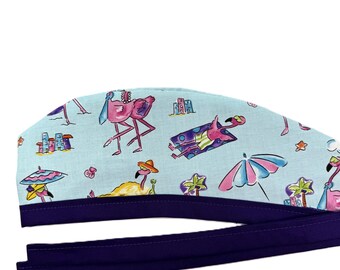 Gorro quirúrgico con estampado de flamencos en la playa para hombres y mujeres.