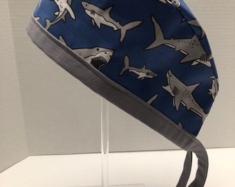 Shark Frenzy Lined Surgical Scrub Cap for Men and Women