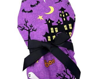 Haunted Houses & Ghosts Ponytail Surgical Scrub Cap