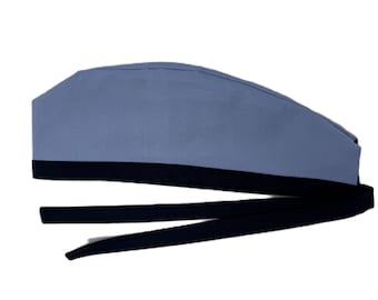 2 Tone Candy Blue Navy Surgical Scrub Cap, Reversible Cotton Work Headwear