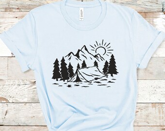 Hiking Shirt Nature T-Shirt Mountains TShirt  Adventure T-Shirt Outdoor Sun Lakes Tent Fishing Hunting