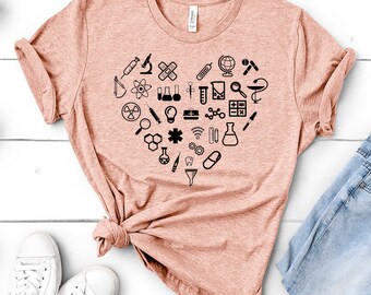 Science Heart Shirt, Science T-shirt, Engineer Tshirt, Teacher Shirt, Scientist Tee, Laboratorium Shirt, Verpleegster, Medisch Shirt, Apotheek