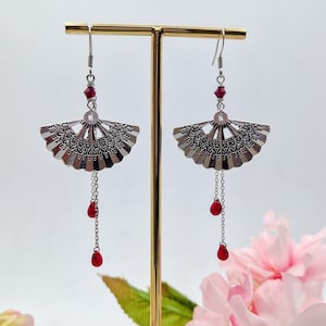 Boucles d'oreilles éventail rouge