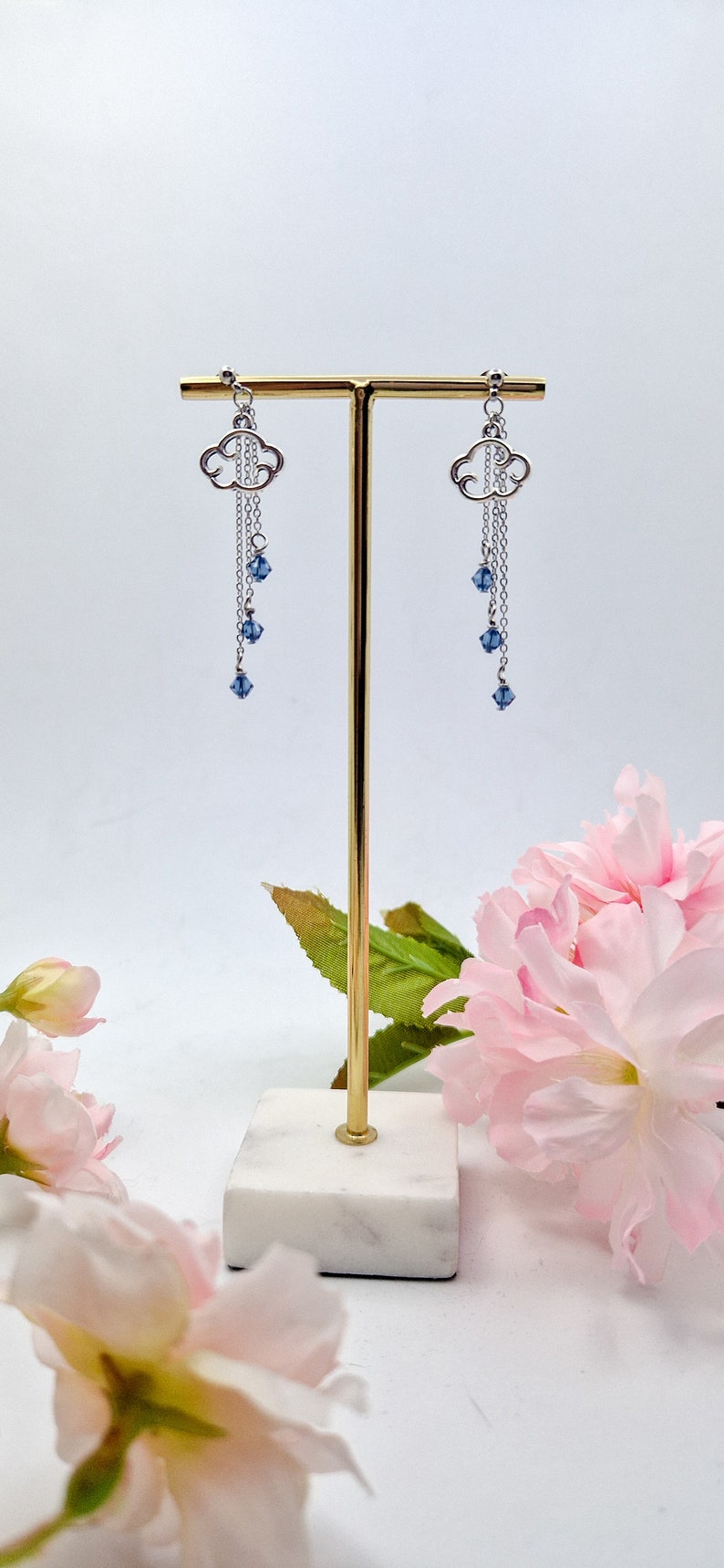 boucles d'oreilles nuage avec gouttes de pluie ou de neige image 4