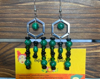 Malachite chandelier earrings