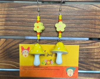 Pendientes hippies amarillos y naranjas hechos a mano