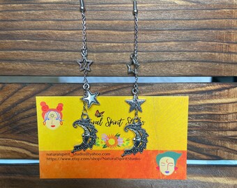 Pendientes de luna colgantes y estrellas hechos a mano