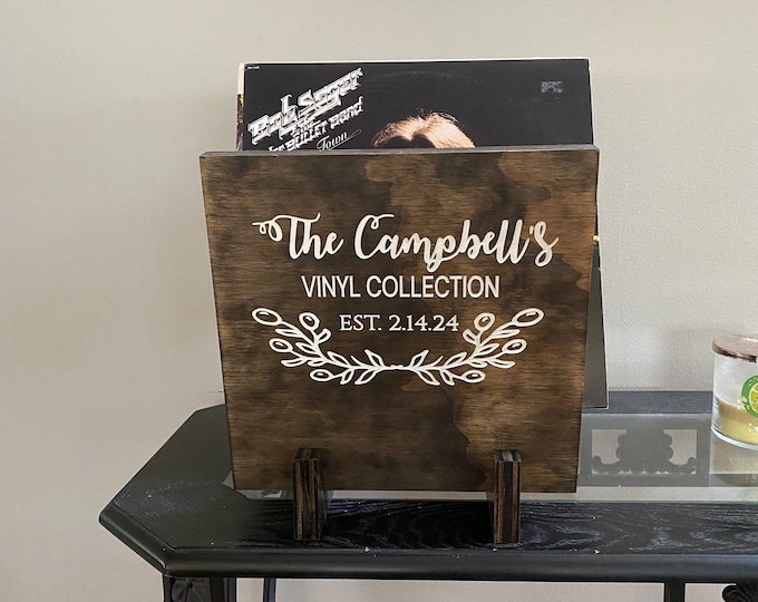 Personalized Vinyl Record Flip Rack Storage and Display Perfect for Wedding or Anniversary Gift