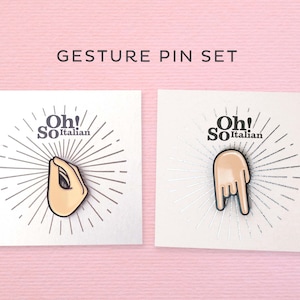 Italienisches Pin Set - 2 Emaille Pins - Emaille Pins - Italienisches Gestik Gadget - Gesture Pins - WTF - Italienisch AF - Corna - Glücksbringer Pin