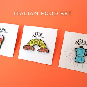 3 italienska pins set - 3 emalj pins - Spillette carine - Moka pins - Rainbow spaghetti - Caffettiera - Söta pins - Gelato - Glass - Moca