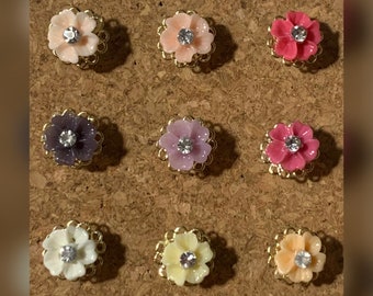 Set Of 9 Flower Pushpins Embellished with Sparkle and Shine