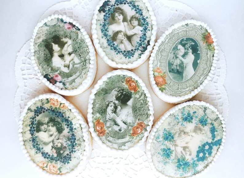 6 Vintage Edible Image Wafer Paper Cookie Topper. Etsy