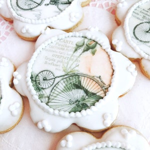 12 Vintage Edible Images Bicycle and Flowers