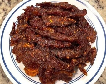 8 0z Homemade Authenticated Uncooked Dried Meat Beef  Spicy Sweet Jerky Foodies