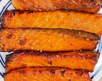 16 oz Uncooked Homemade Hot Spicy Dried Salmon Fish Sated