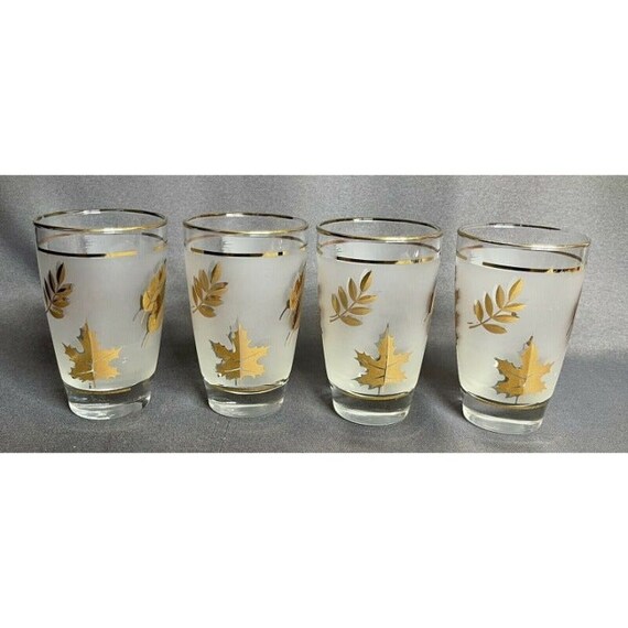 Vintage Libbey Hostess Glassware 4 Pc Set Golden Foliage Etsy