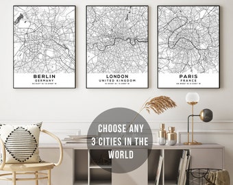 Personalisierte Stadt Karte Print-Set: Individuell gestaltete Home Town Art (3er-Set)