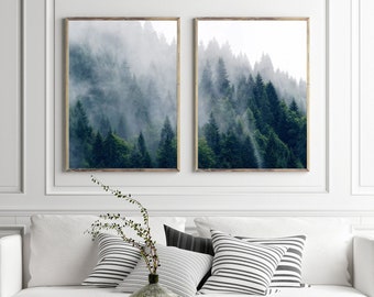 Foggy Forest Print | Triptych Forest | Wall Decor for your living room | Set of 2 Forest Prints