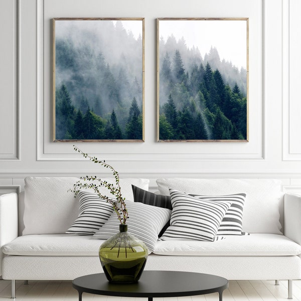 Foggy Forest Print | Triptych Forest | Wall Decor for your living room | Set of 2 Forest Prints