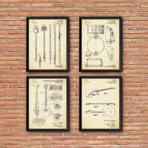 Musical Instrument Patent Prints Set of 4, Music Patent Prints, Set of ...