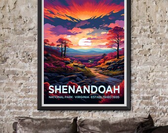 Framed Shenandoah National Park Illustration: Vibrant Virginia Landscape Art Print for Nature Lovers