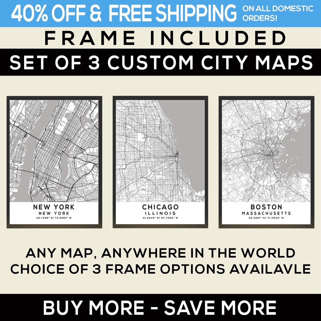 City Map Frame Personalized City Map Trio: Framed Wall Art | Modern Minimalist Prints ...