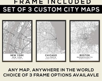 Personalized City Map Trio: Framed Wall Art | Modern Minimalist Prints for Couples & Home Decor
